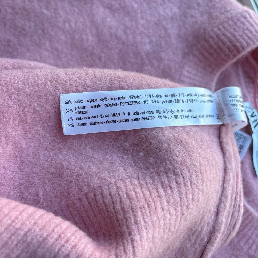 Zara Women M Crewneck Sweater Pink Wool Blend Long Sleeve Oversized Soft Cozy - Picture 5 of 7